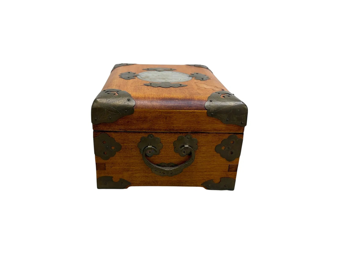 Chinese Wooden Box With Jade Inset Lid
