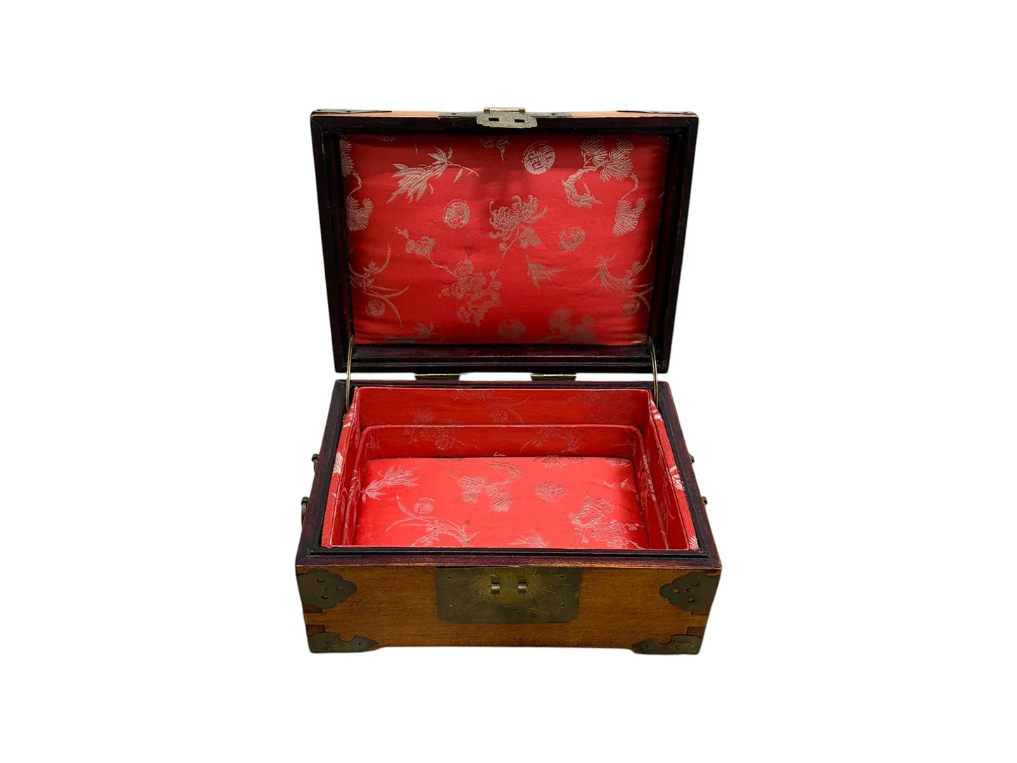 Chinese Wooden Box With Jade Inset Lid