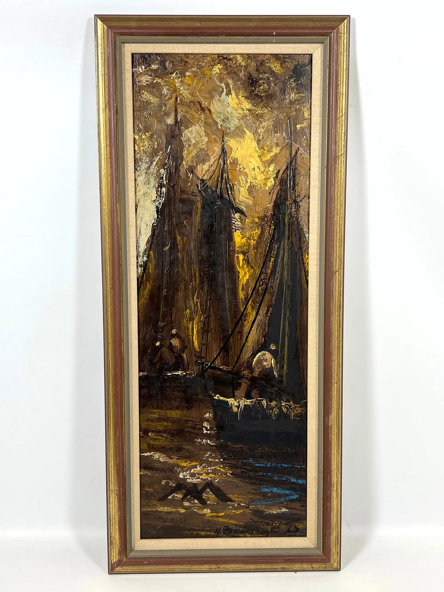 '67 Henryk Dzienczarski Ships Oil Painting