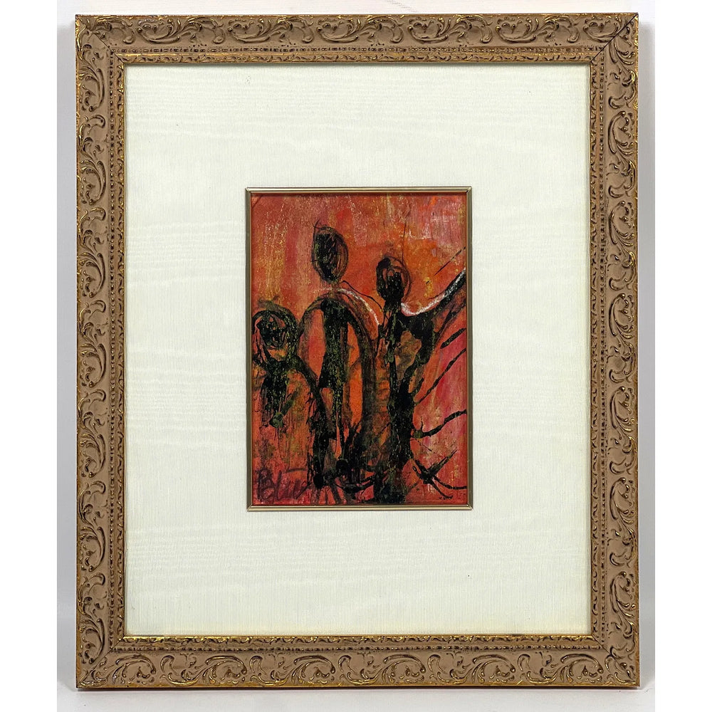 Abstract Modern Mixed Media Painting. Signed. Figures.
