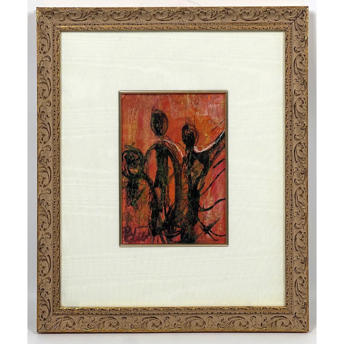 Abstract Modern Mixed Media Painting. Signed. Figures.