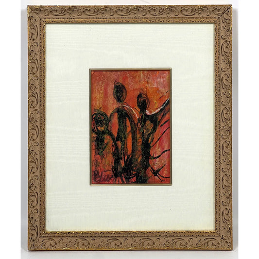 Abstract Modern Mixed Media Painting. Signed. Figures.