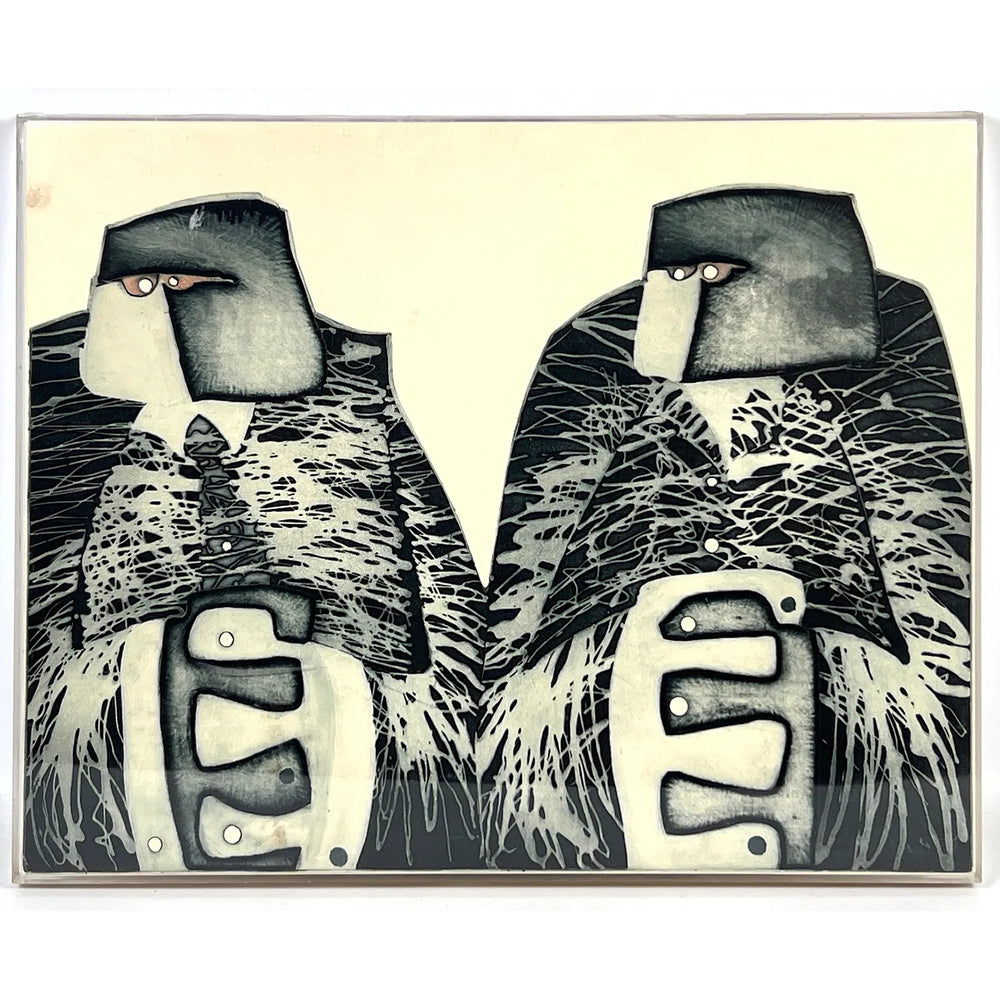 Mid Century Screenprint of 2 Figures