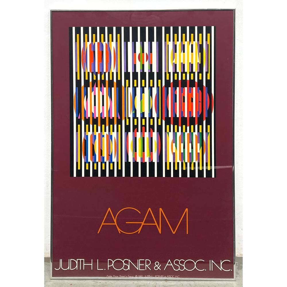 Framed Yaacov Agam Exhibition poster, Modern Art. 1980 Lithograph Print.