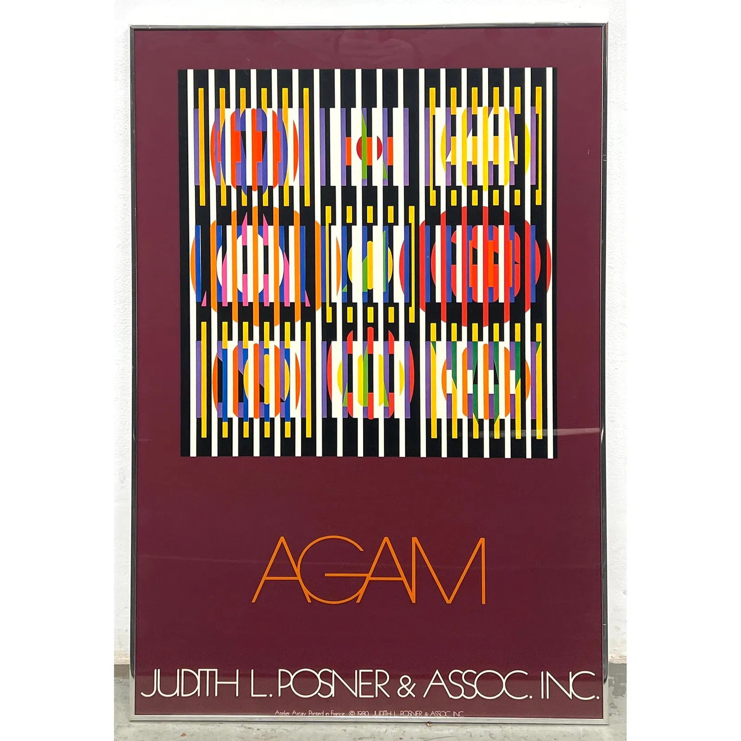 Framed Yaacov Agam Exhibition poster, Modern Art. 1980 Lithograph Print.