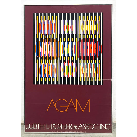 Framed Yaacov Agam Exhibition poster, Modern Art. 1980 Lithograph Print.