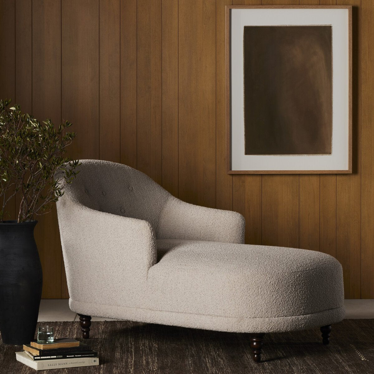 Tufted Chaise with Turned Wood Legs