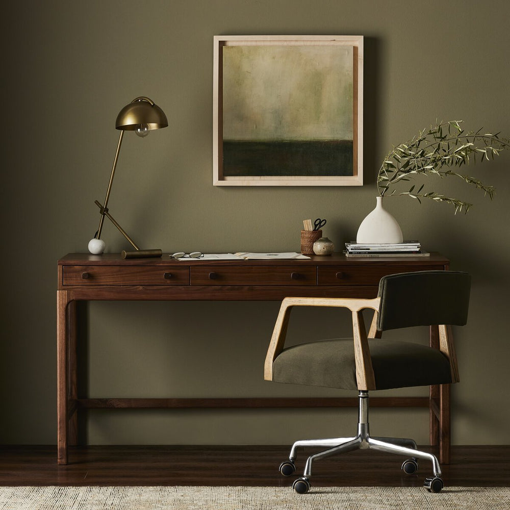 Slim Walnut Desk with 3 Drawers