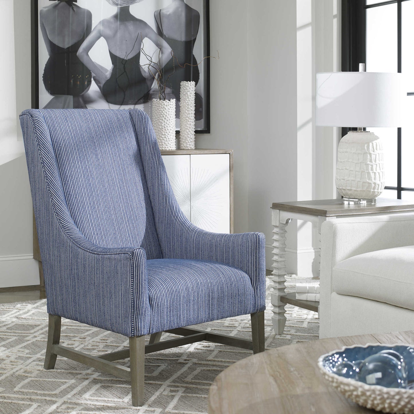 Striped Wingback Accent Chair