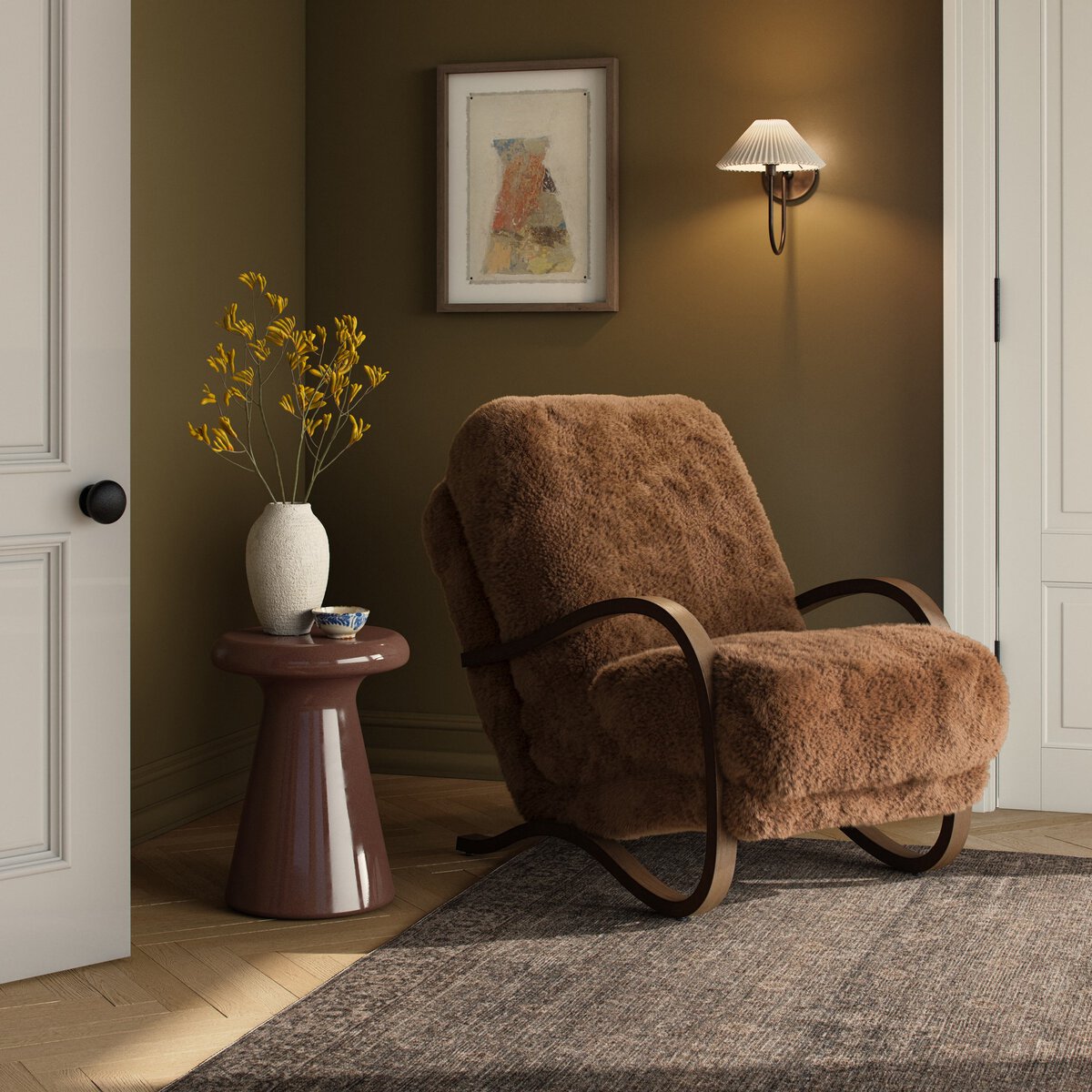 Mongolian Sheepskin Accent Chair with Cantilever Frame