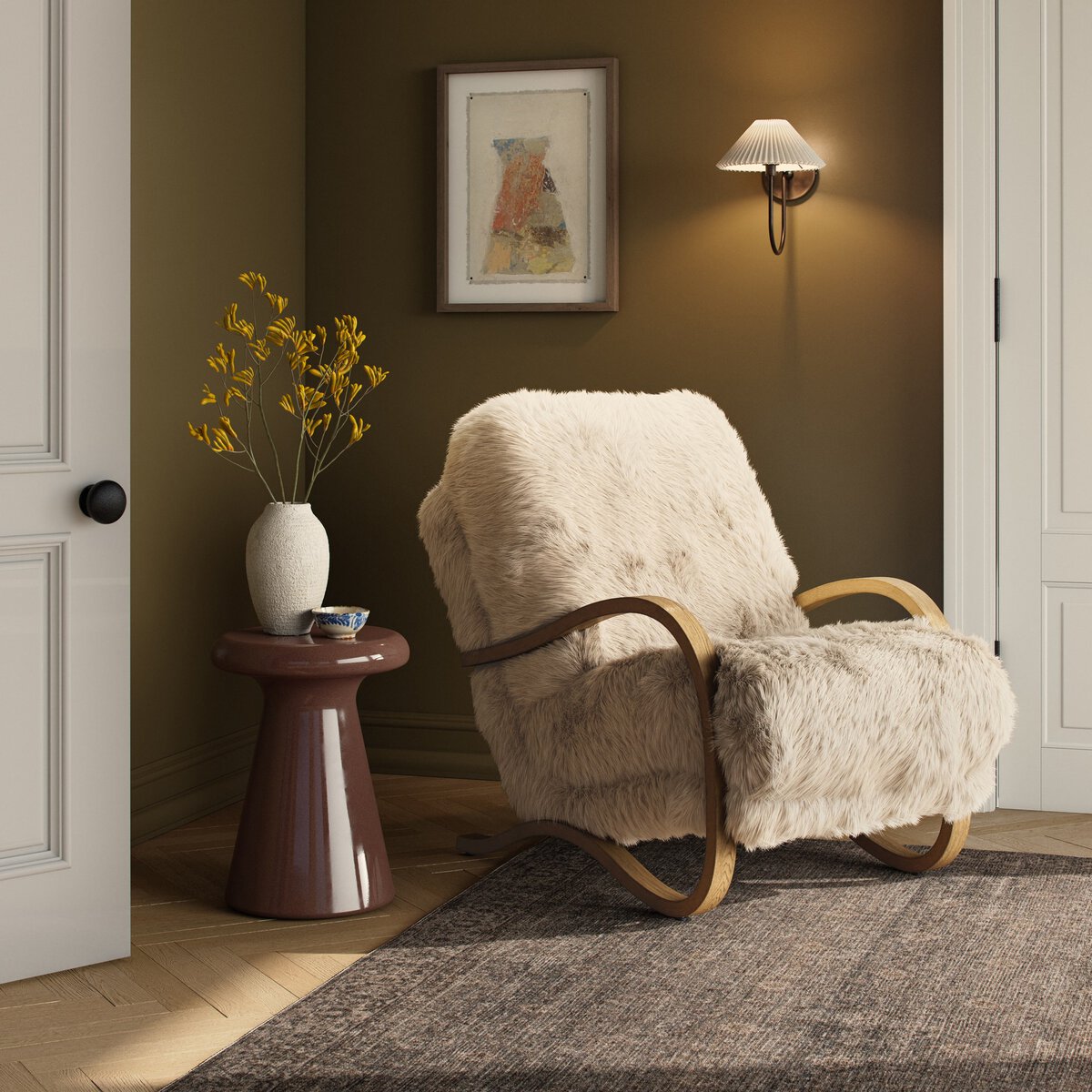 Mongolian Sheepskin Accent Chair with Cantilever Frame
