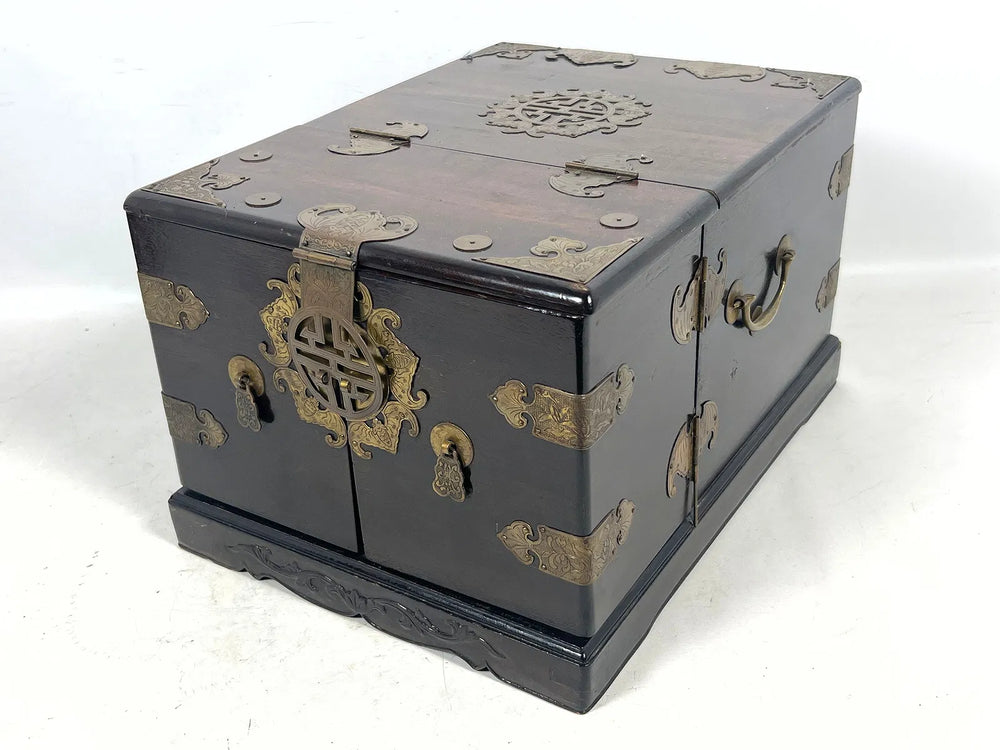 Korean Wood Vanity/Jewelry Box with Brass Hardware with Inner Compartment Drawers