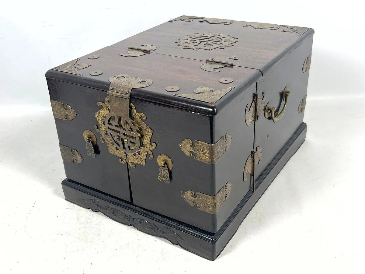 Korean Wood Vanity/Jewelry Box with Brass Hardware with Inner Compartment Drawers