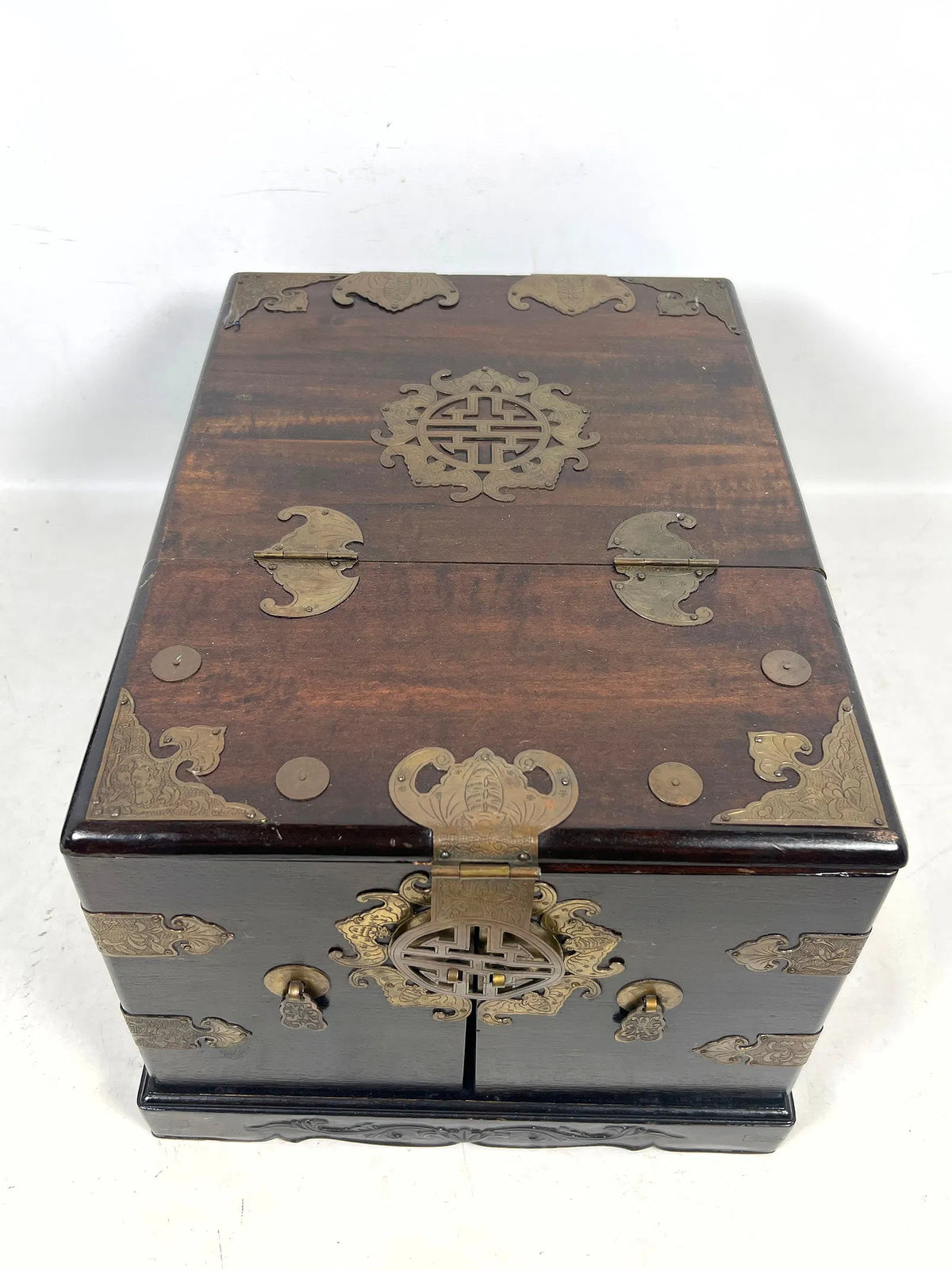 Korean Wood Vanity/Jewelry Box with Brass Hardware with Inner Compartment Drawers