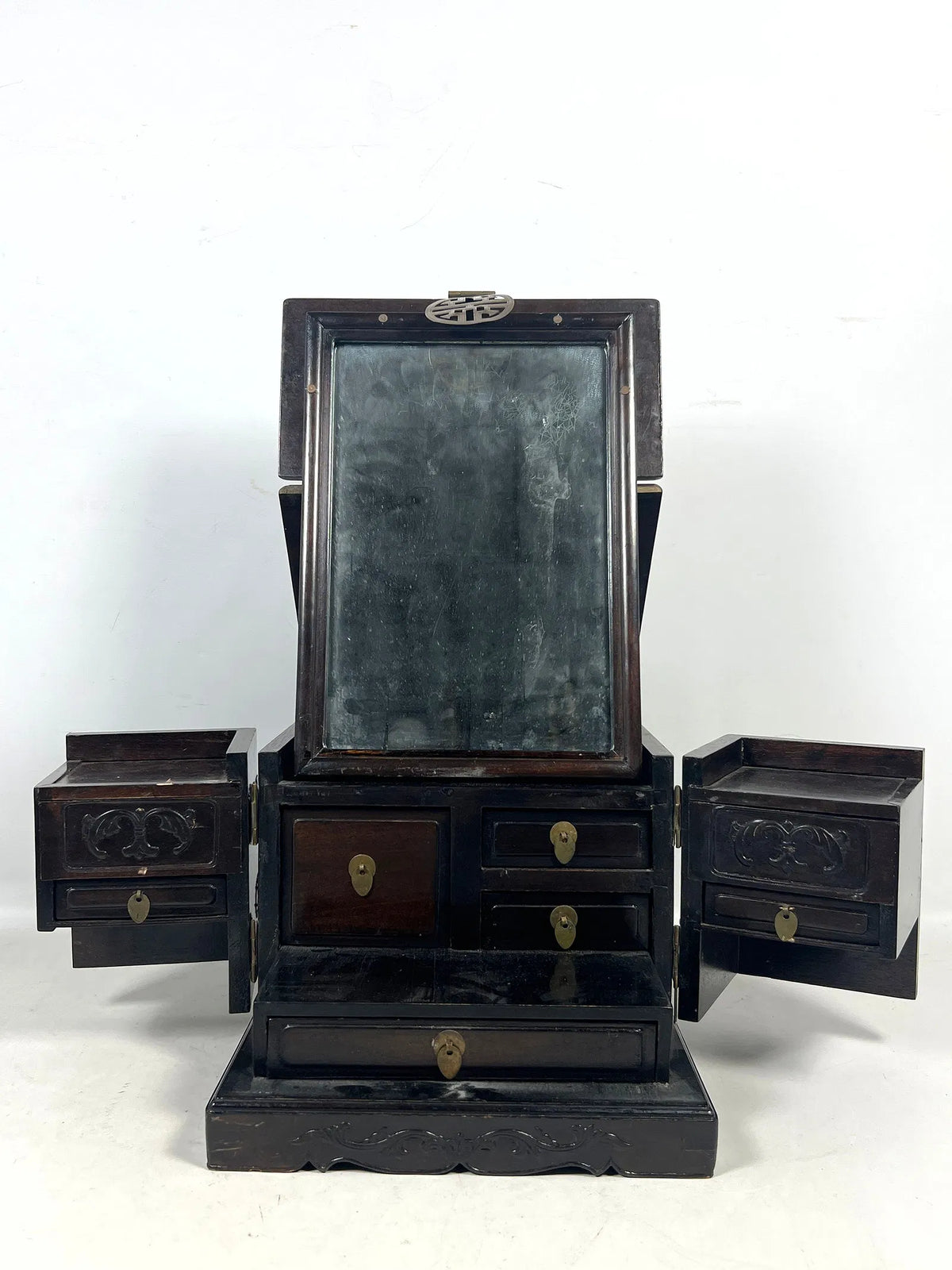 Korean Wood Vanity/Jewelry Box with Brass Hardware with Inner Compartment Drawers