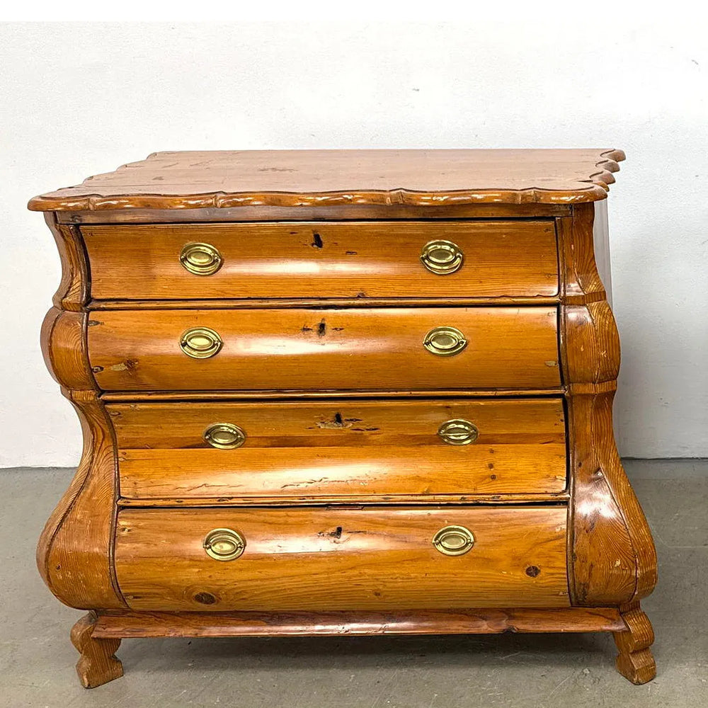 Antique European Pine Curved Dresser with Oval Hardware