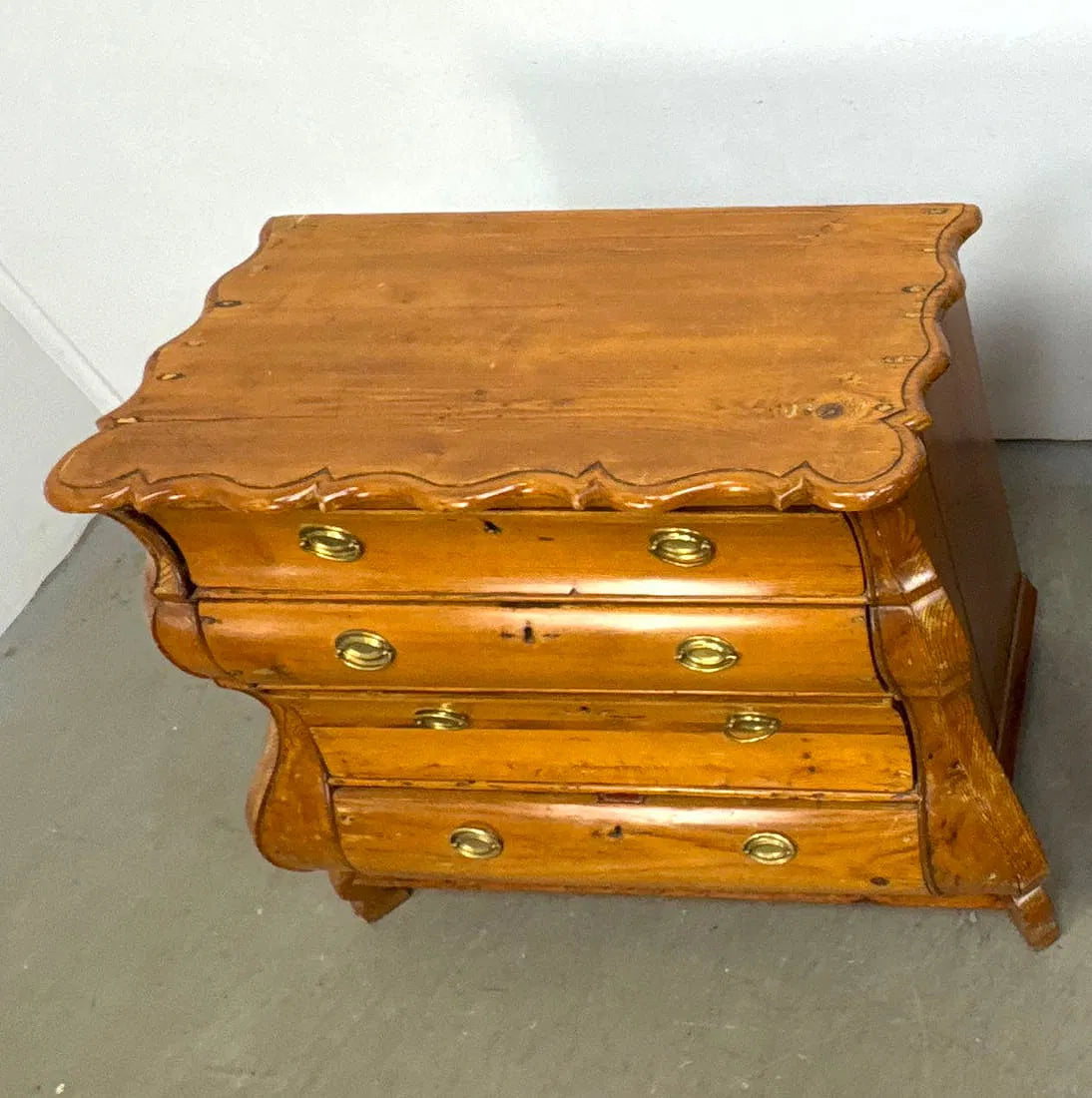 Antique European Pine Curved Dresser with Oval Hardware