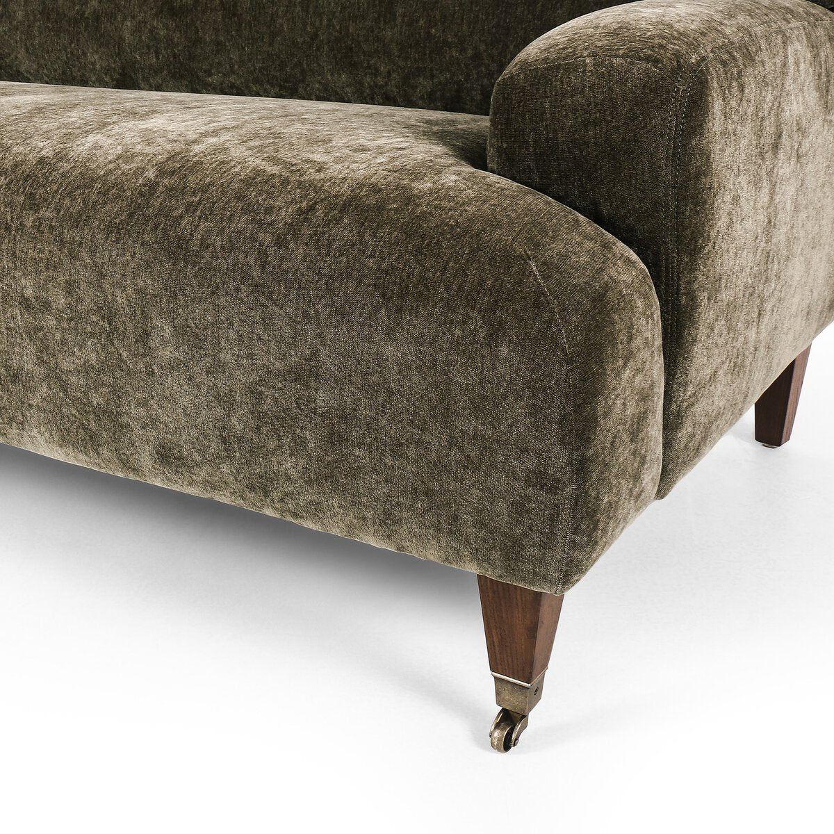 Chenille Sofa with Brass Casters