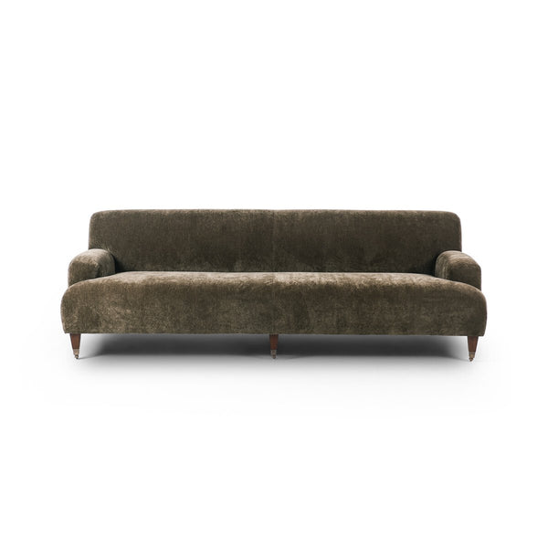 Chenille Sofa with Brass Casters