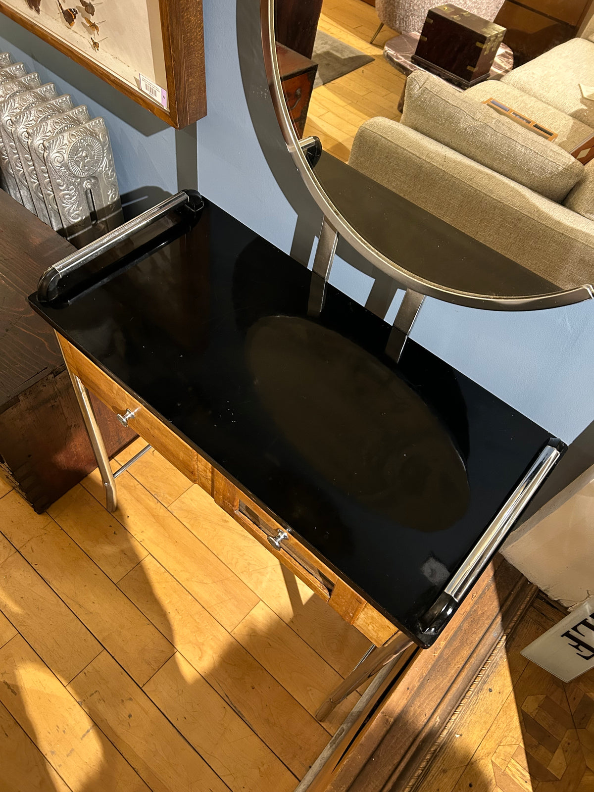 Helene Curtis Art Deco Chrome and Maple Vanity