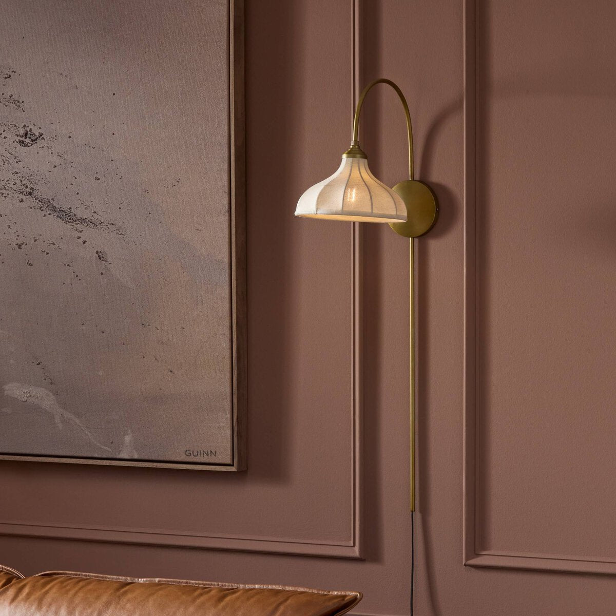 Linen and Brass Swan Neck Wall Sconce