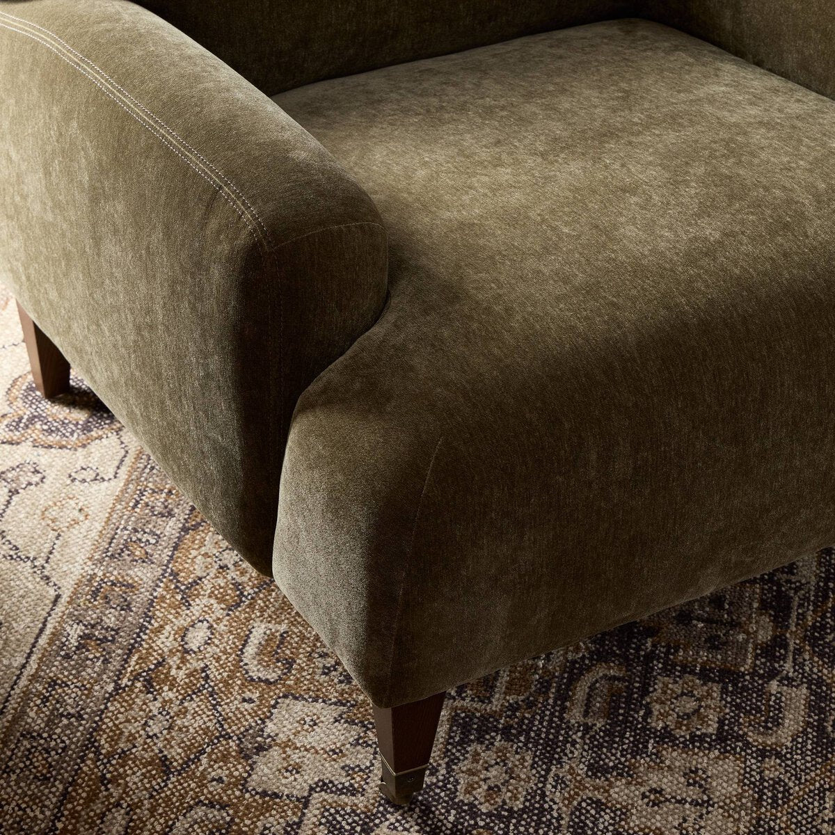 Chenille Accent Chair with Brass Casters