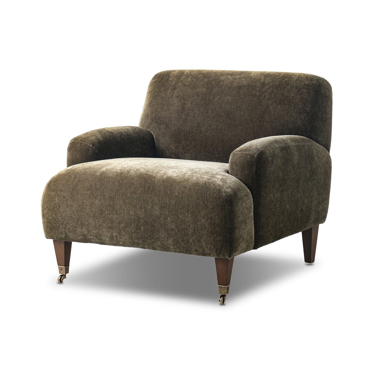 Chenille Accent Chair with Brass Casters