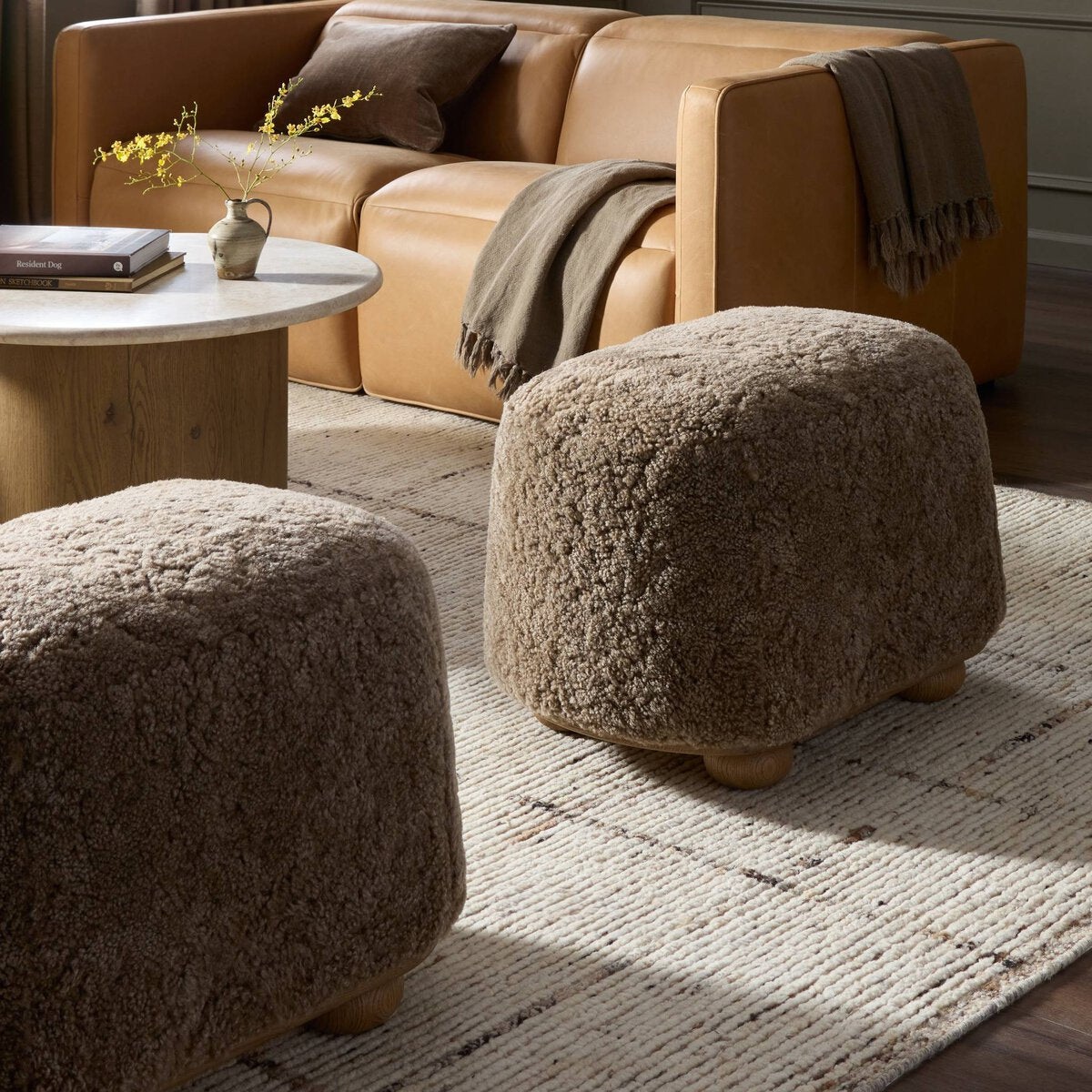 Tapered Oval Ottoman with Bun Feet