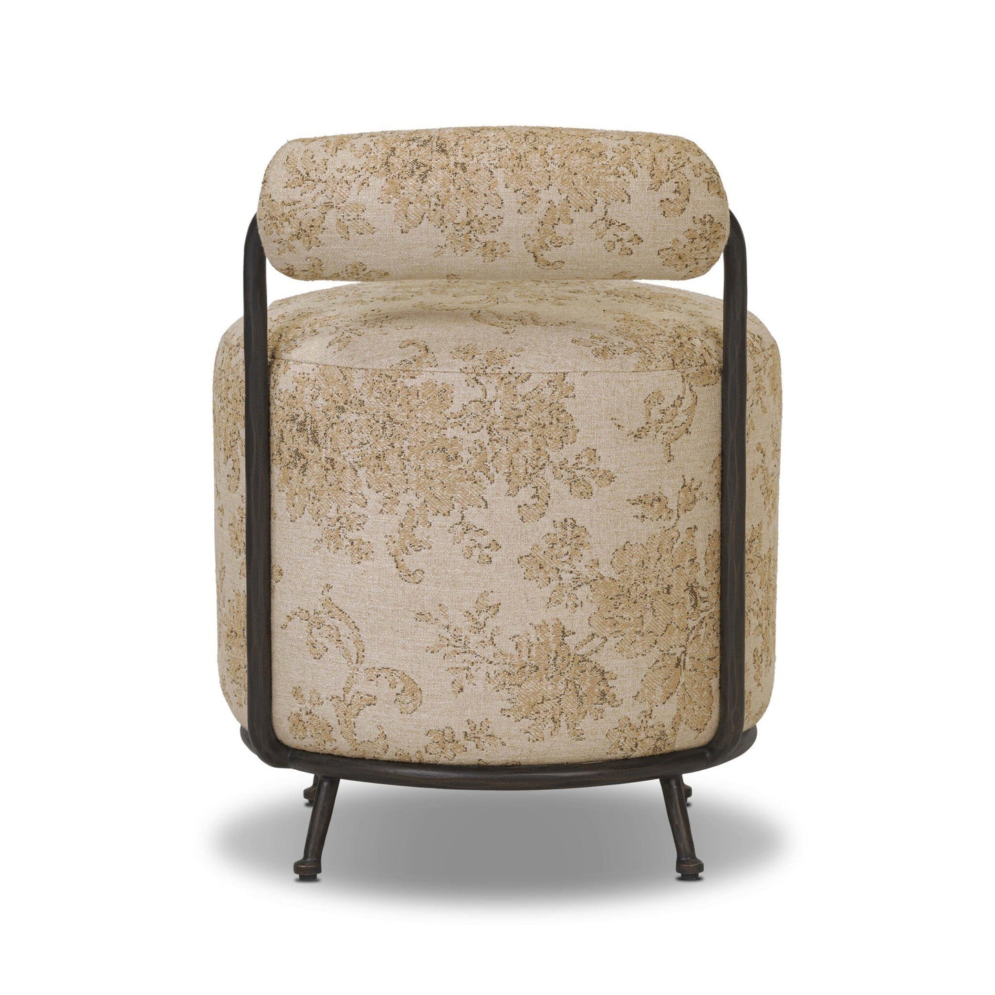 Bolster Back Accent Stool with Hammered Bronze Frame
