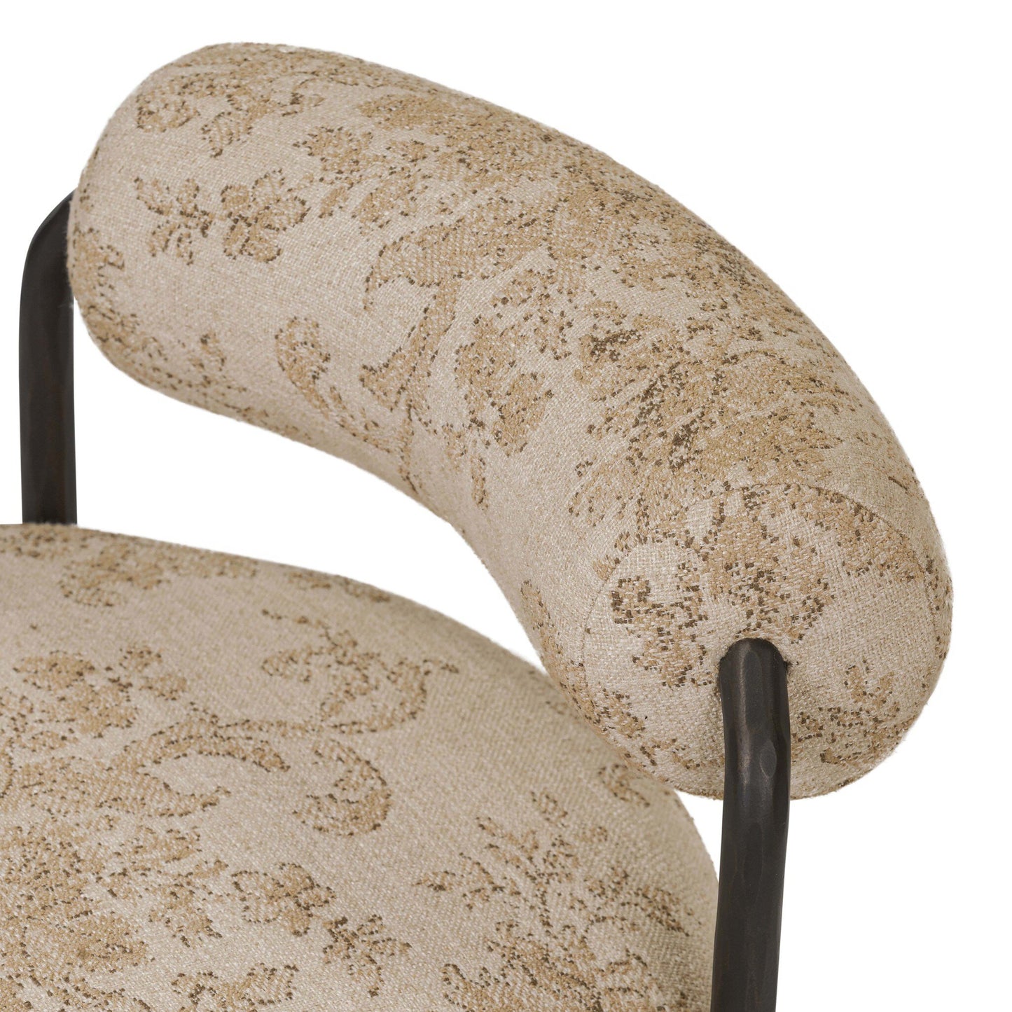 Bolster Back Accent Stool with Hammered Bronze Frame