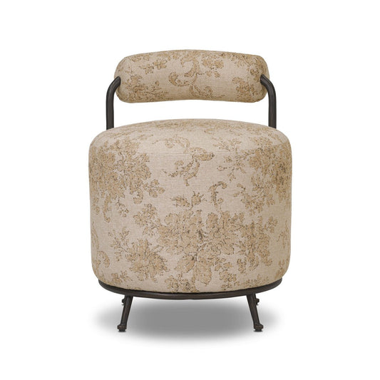 Bolster Back Accent Stool with Hammered Bronze Frame