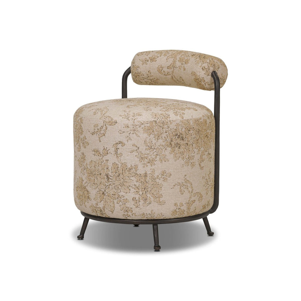 Bolster Back Accent Stool with Hammered Bronze Frame