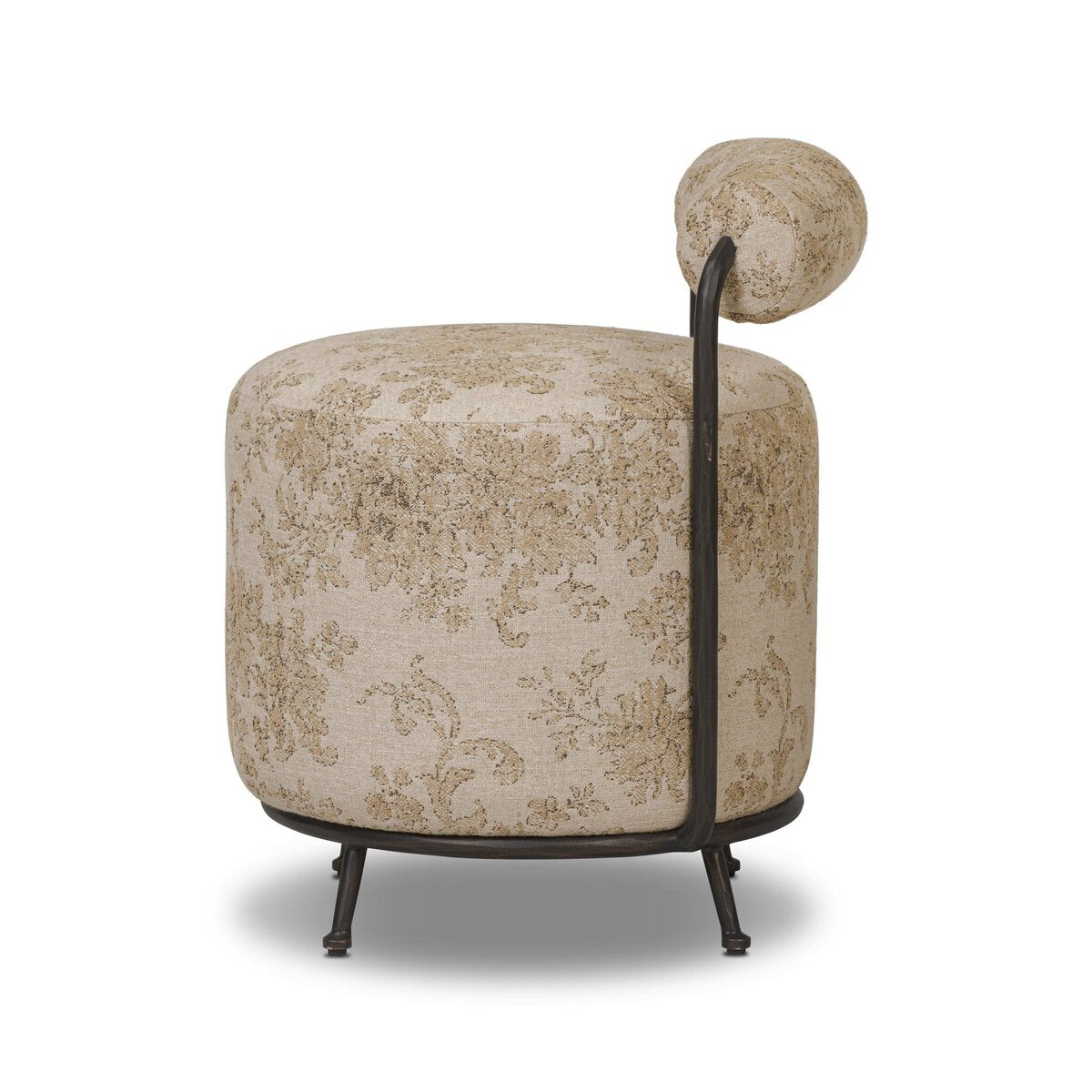 Bolster Back Accent Stool with Hammered Bronze Frame