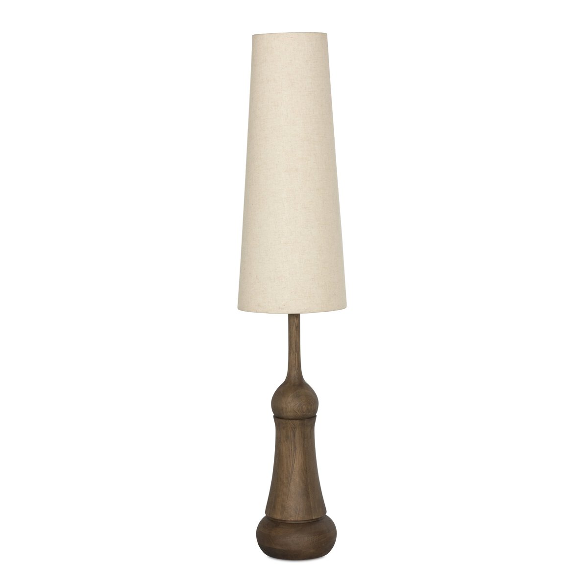 Turned Oak Floor Lamp with Tall Shade