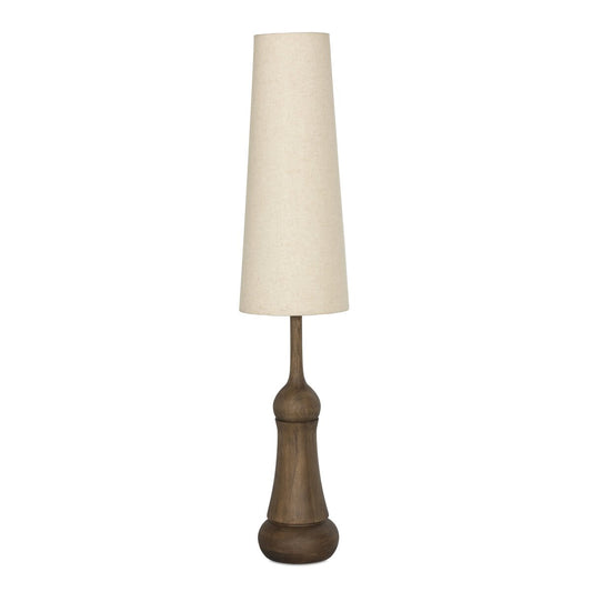 Turned Oak Floor Lamp with Tall Shade