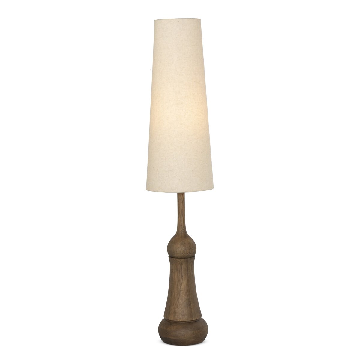 Turned Oak Floor Lamp with Tall Shade