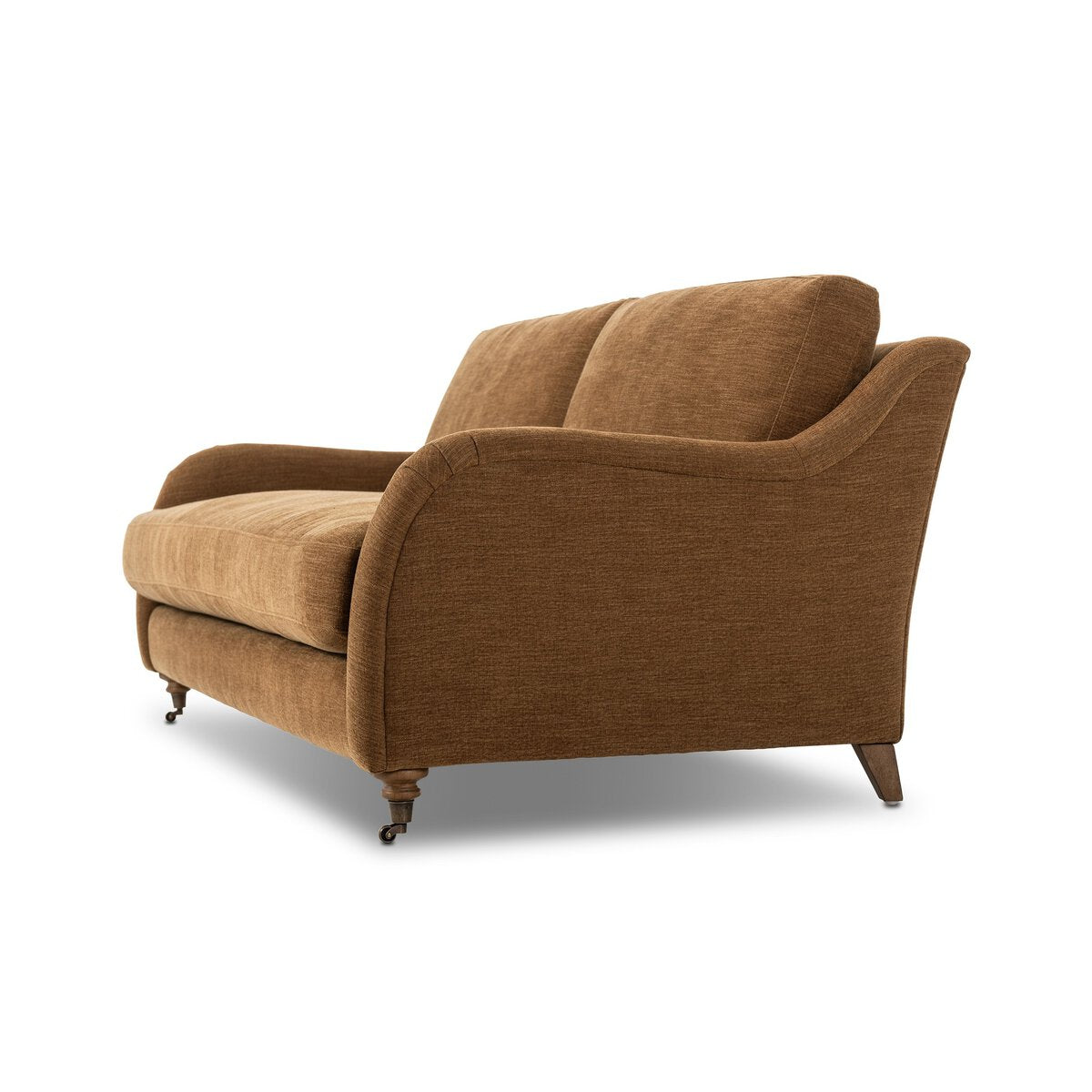 Distressed Leather Rolled Arm Sofa With Caster Legs
