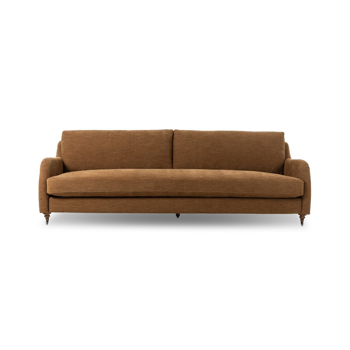 Distressed Leather Rolled Arm Sofa With Caster Legs