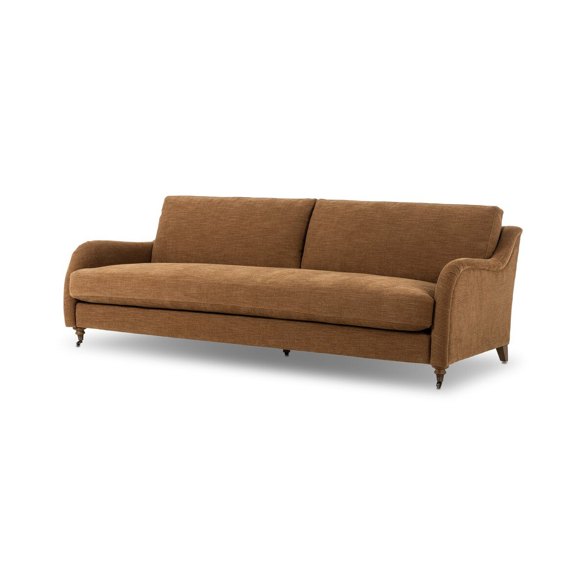 Distressed Leather Rolled Arm Sofa With Caster Legs