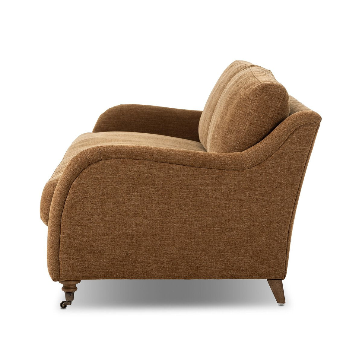 Distressed Leather Rolled Arm Sofa With Caster Legs