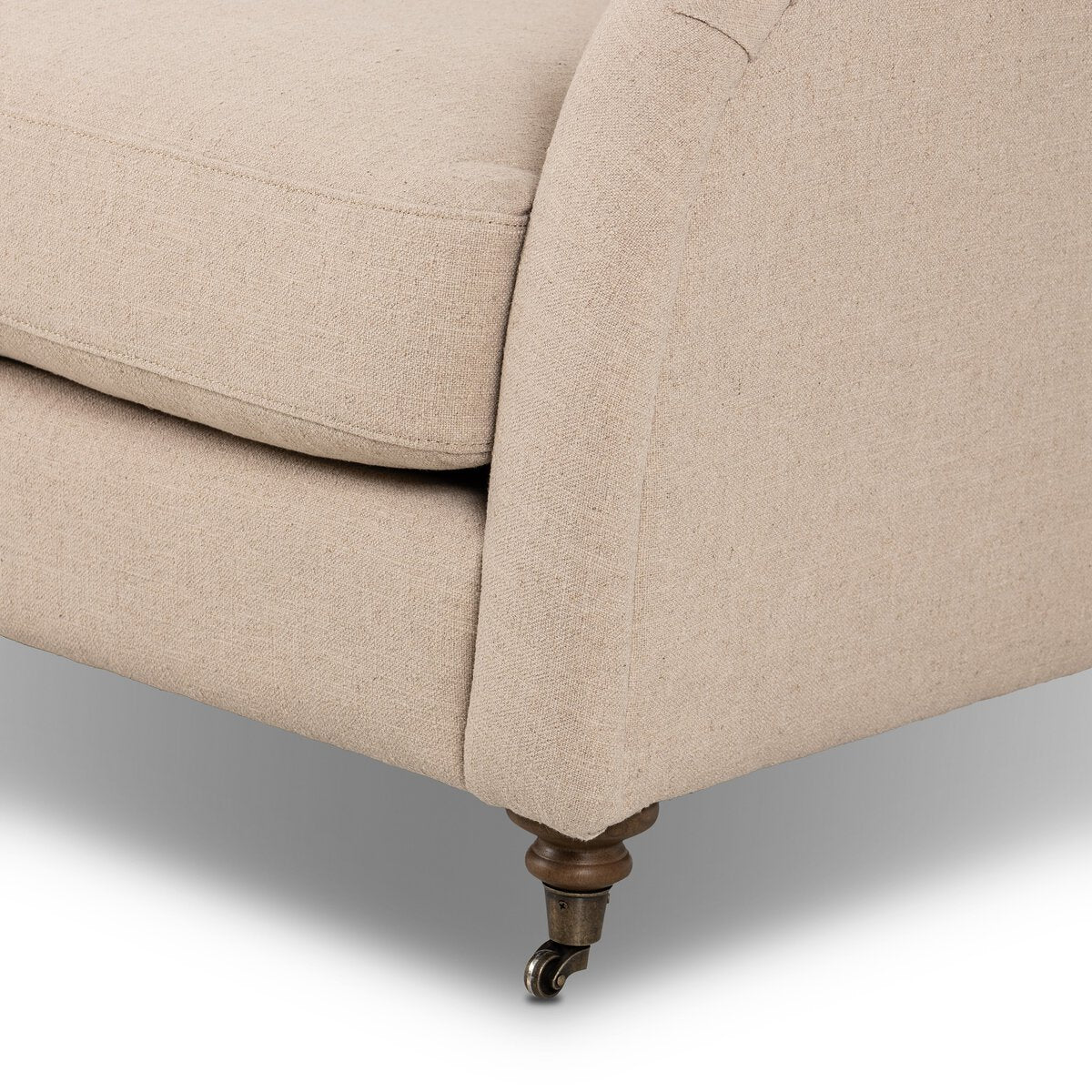 Distressed Leather Rolled Arm Sofa With Caster Legs