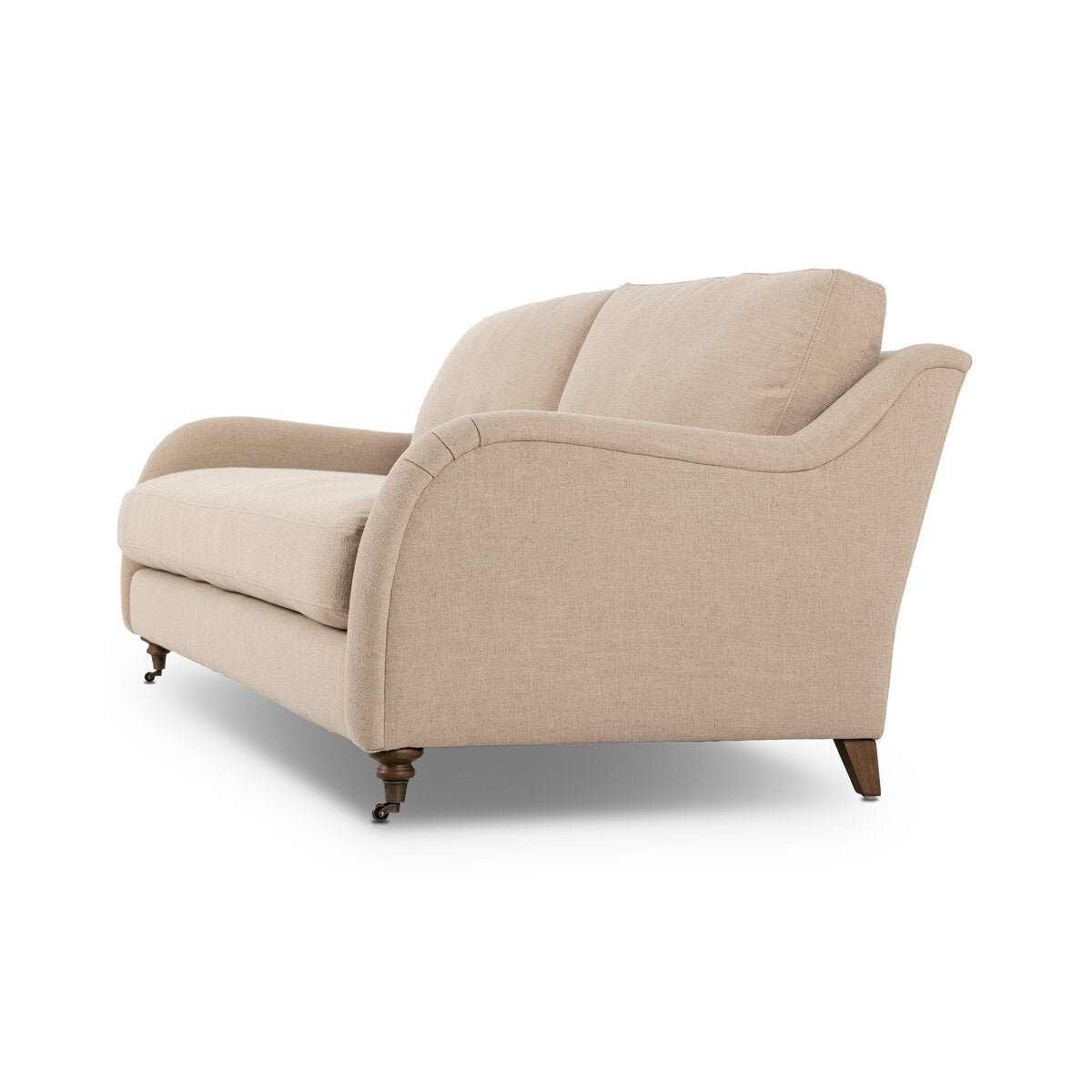 Distressed Leather Rolled Arm Sofa With Caster Legs