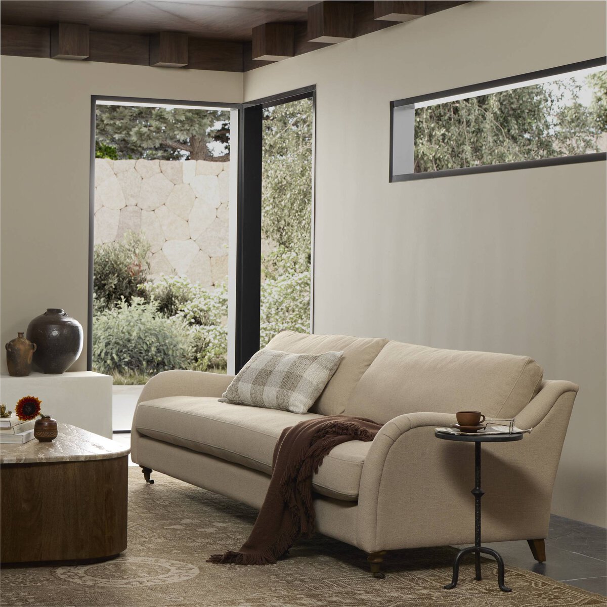 Distressed Leather Rolled Arm Sofa With Caster Legs