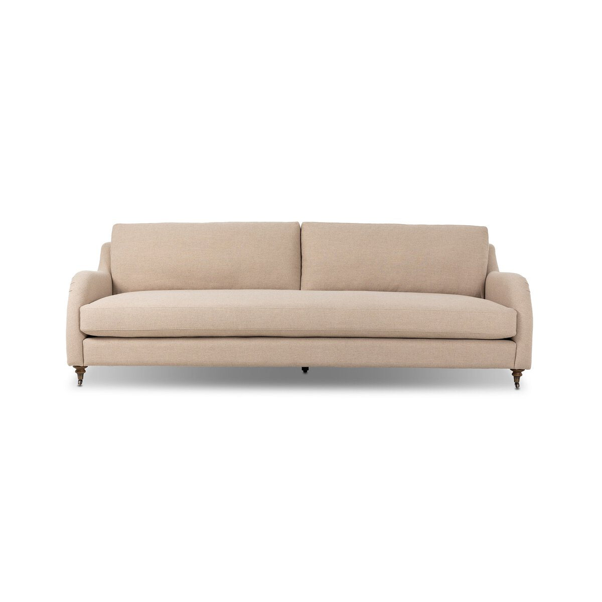 Distressed Leather Rolled Arm Sofa With Caster Legs