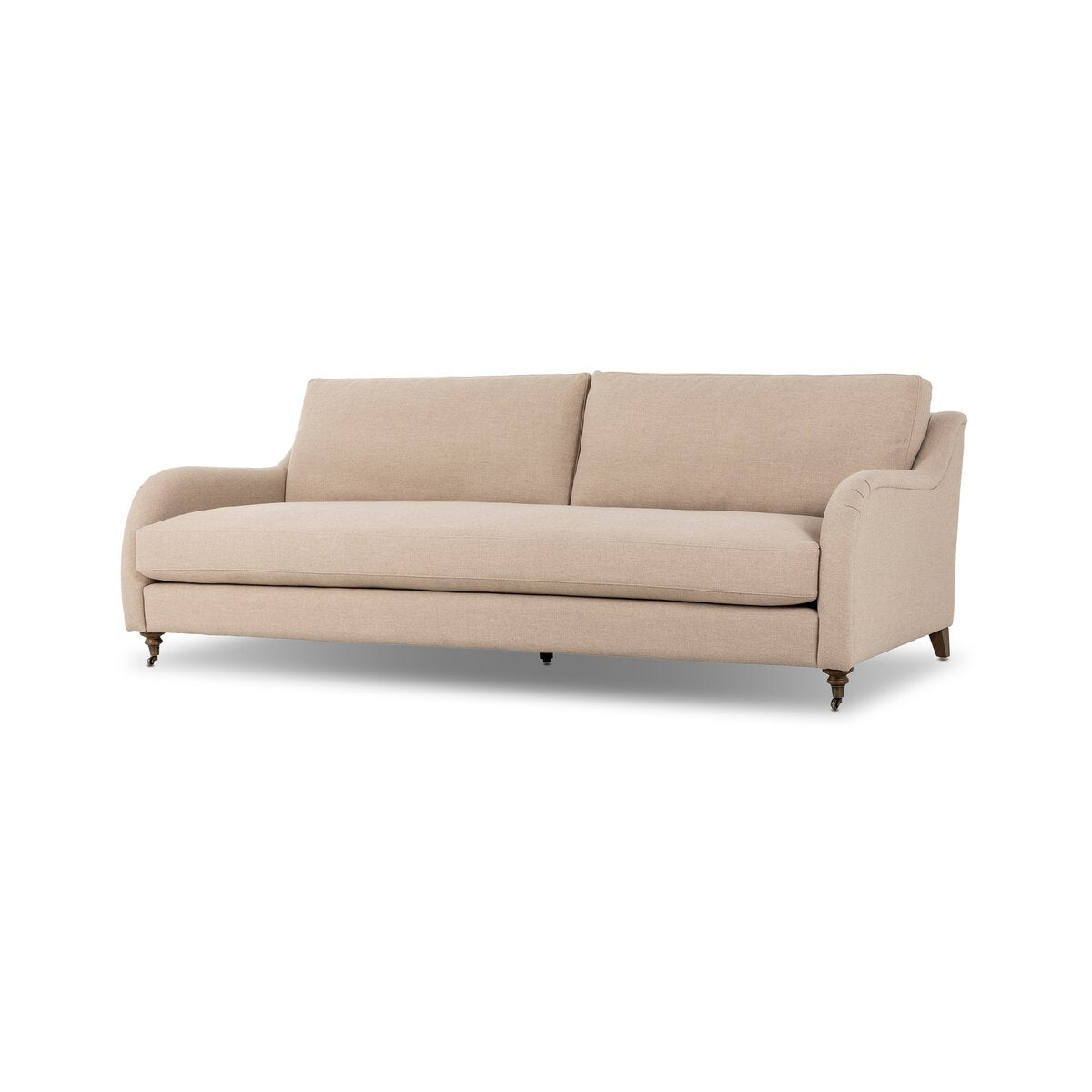 Distressed Leather Rolled Arm Sofa With Caster Legs