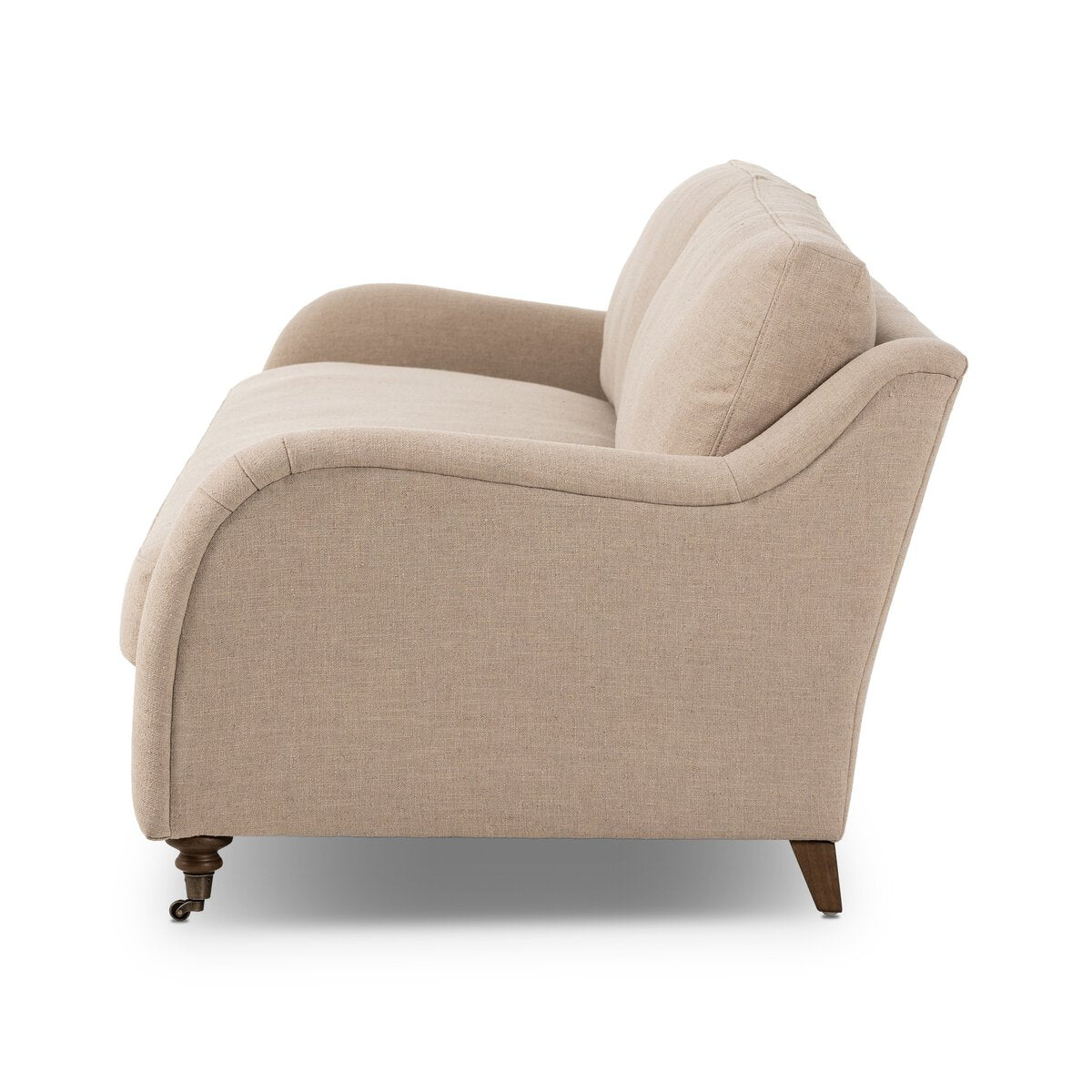 Distressed Leather Rolled Arm Sofa With Caster Legs