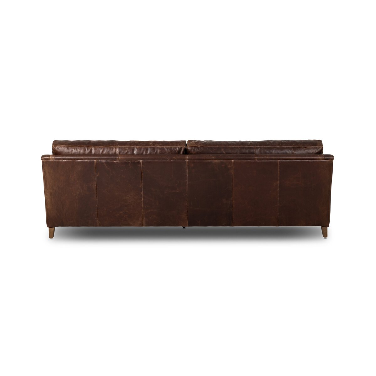 Distressed Leather Rolled Arm Sofa With Caster Legs
