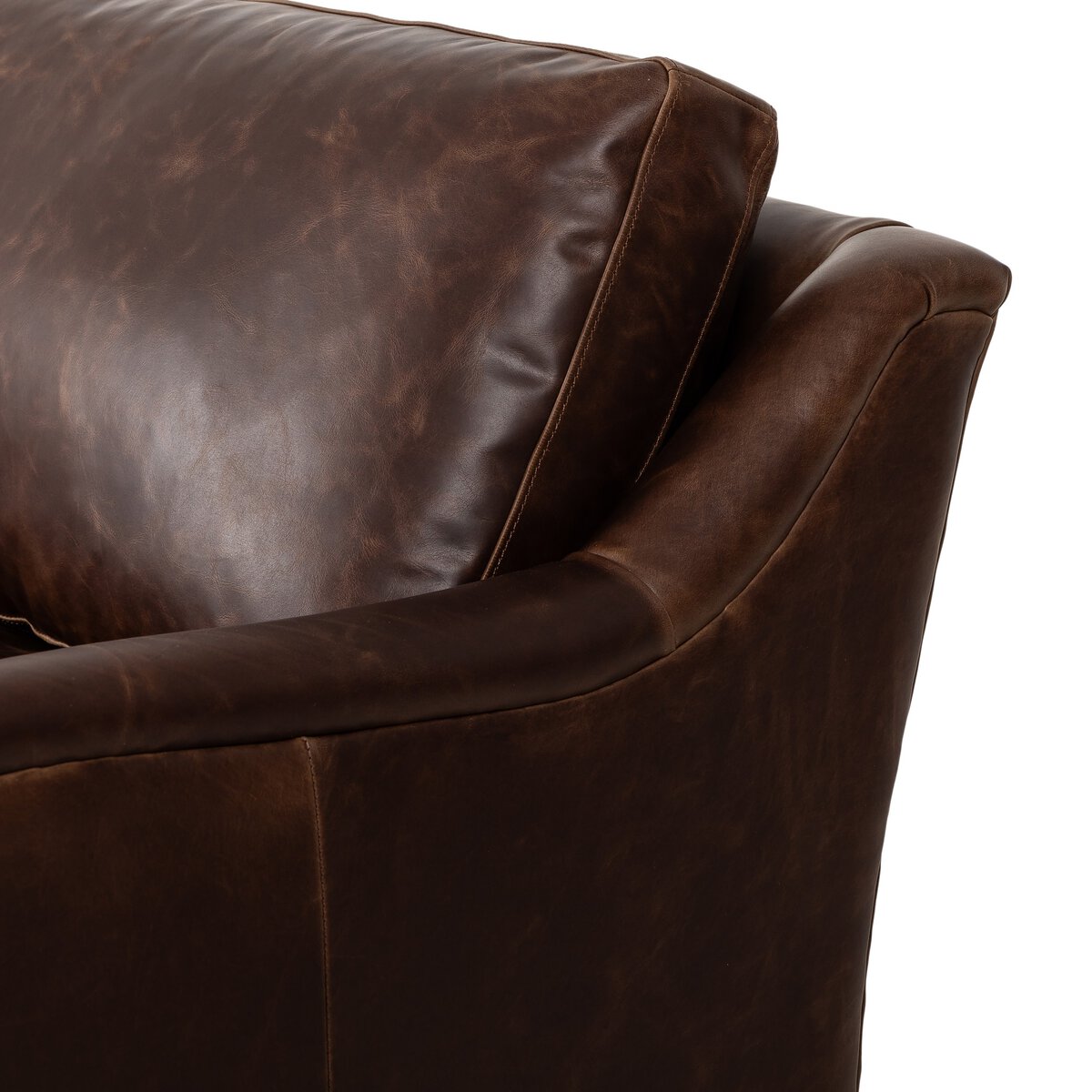 Distressed Leather Rolled Arm Sofa With Caster Legs