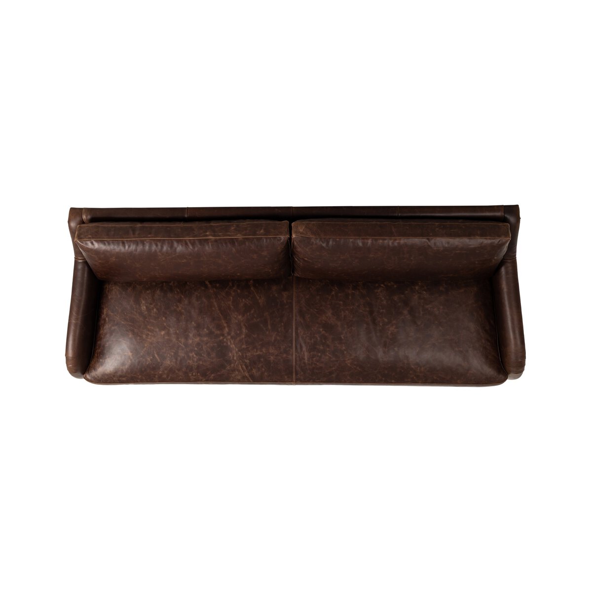Distressed Leather Rolled Arm Sofa With Caster Legs