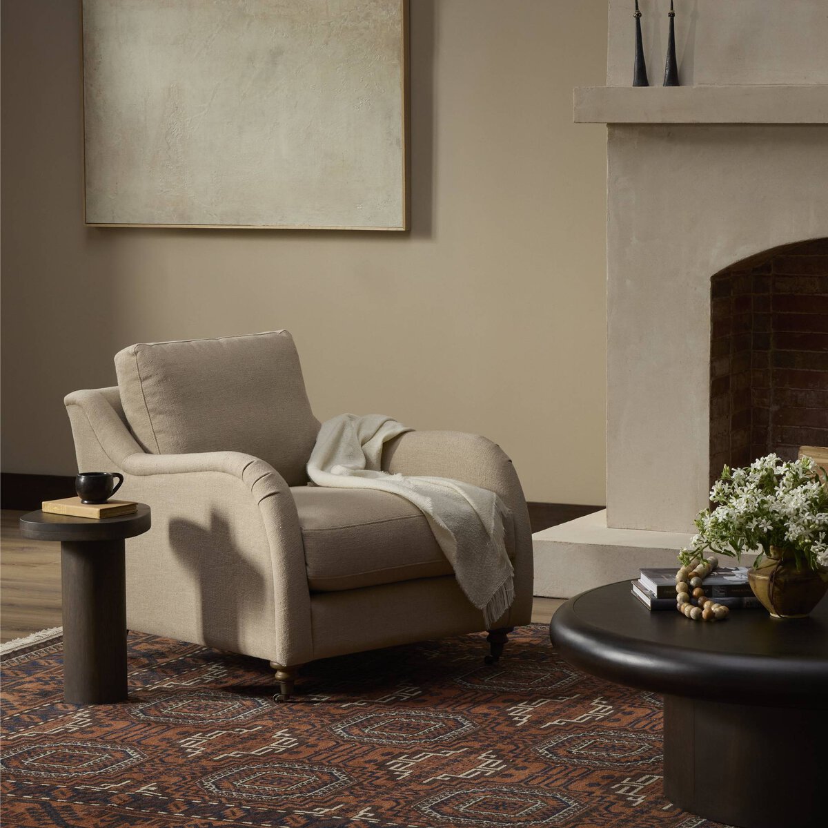 Rolled Arm Accent Chair With Caster Legs